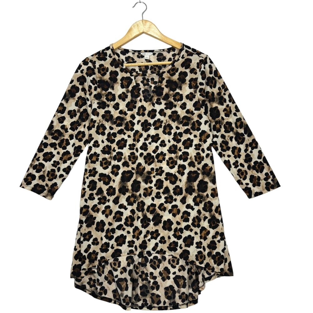 Cato Leopard Print Tunic Top - Black and Brown